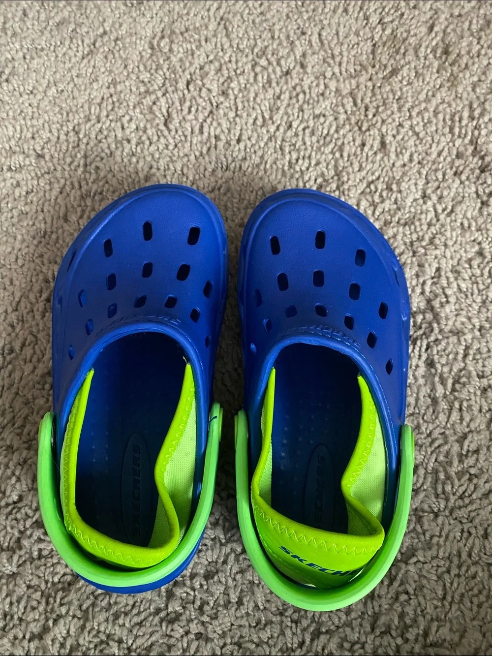 Skechers Blue Clog-Style Water Shoes with Neon Green Trim